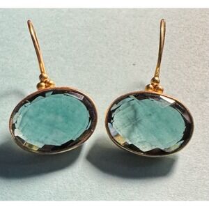 925 Sterling Silver Gold Tn Teal Faceted Glass Quartz Drop Dangle Earrings India